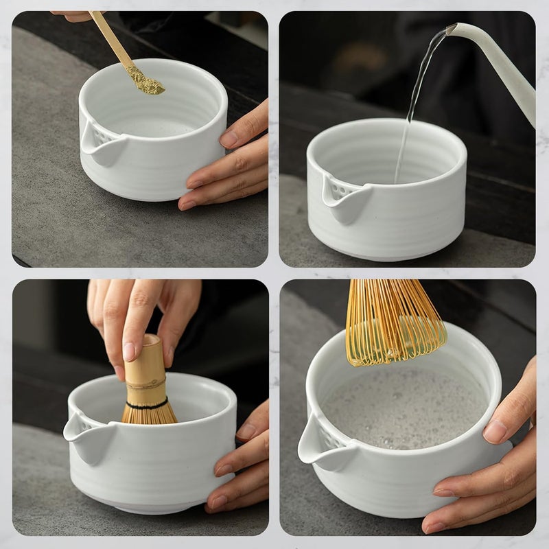 Glowgath Handmade Ceramic Matcha Bowl Set with Spout & Whisk Holder - Traditional Chasen Tea Whisk Ritual Kit, Gift-Ready Chawan for Matcha Lovers - Image 4